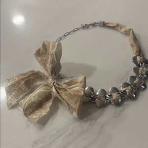 Free People Tan and Silver Bow Necklace